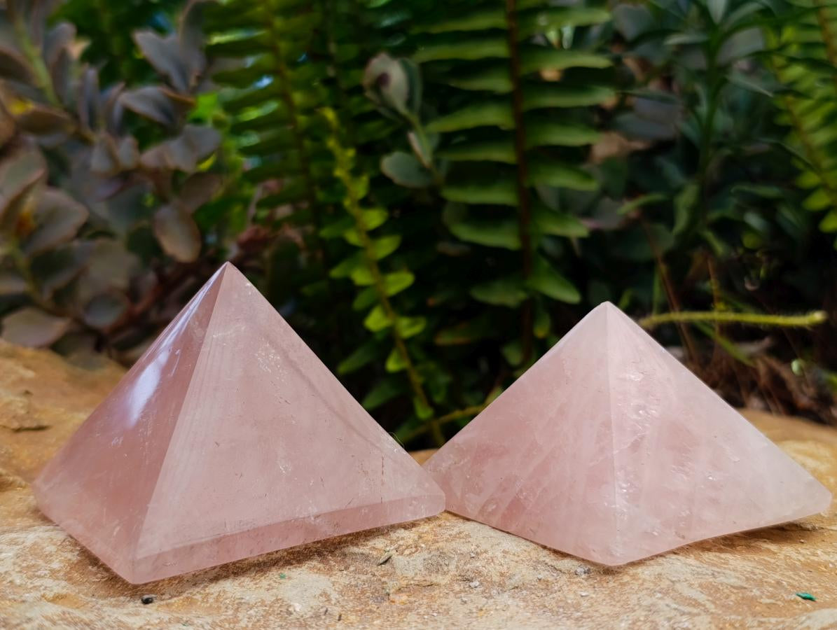 Polished Gemmy Rose Quartz Pyramids x 6 From Madagascar