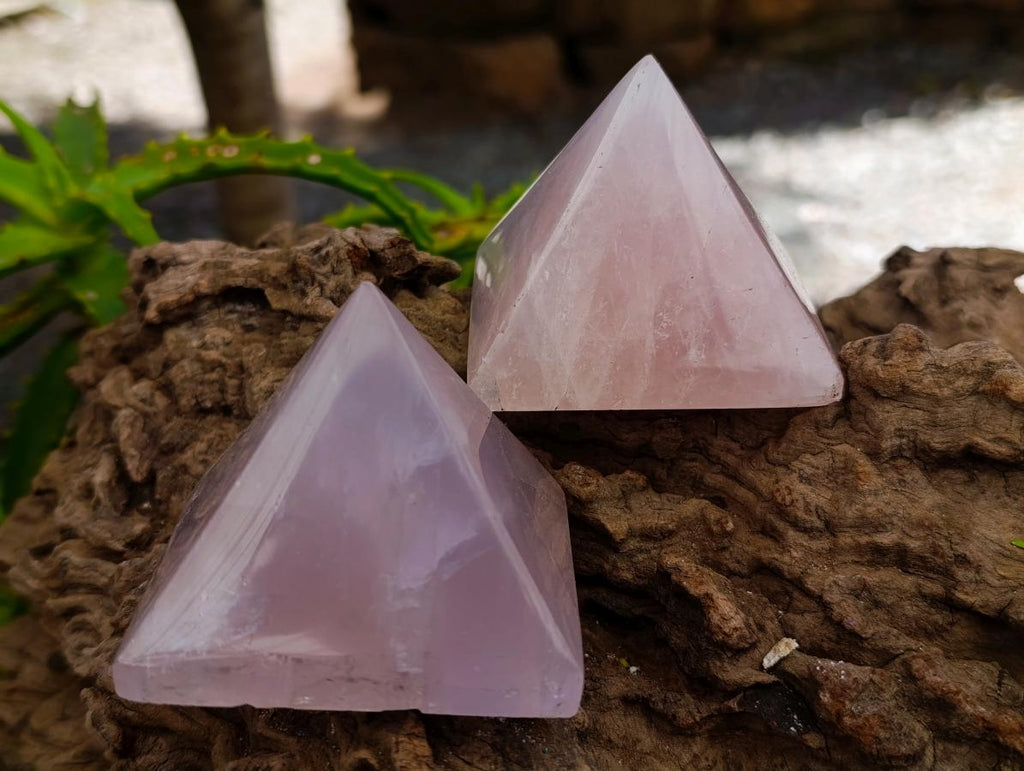 Polished Gemmy Rose Quartz Pyramids x 6 From Madagascar