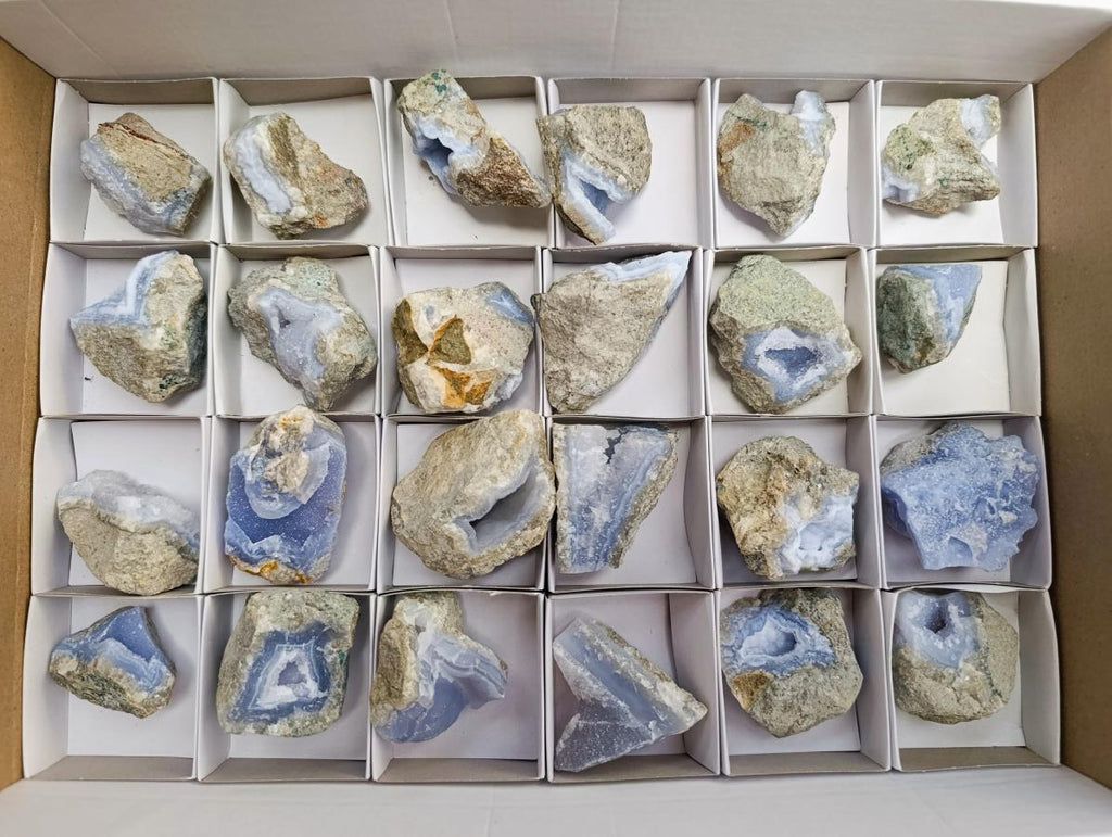 Natural Blue Lace Agate Geode Specimens x 24 From Nsanje, Malawi