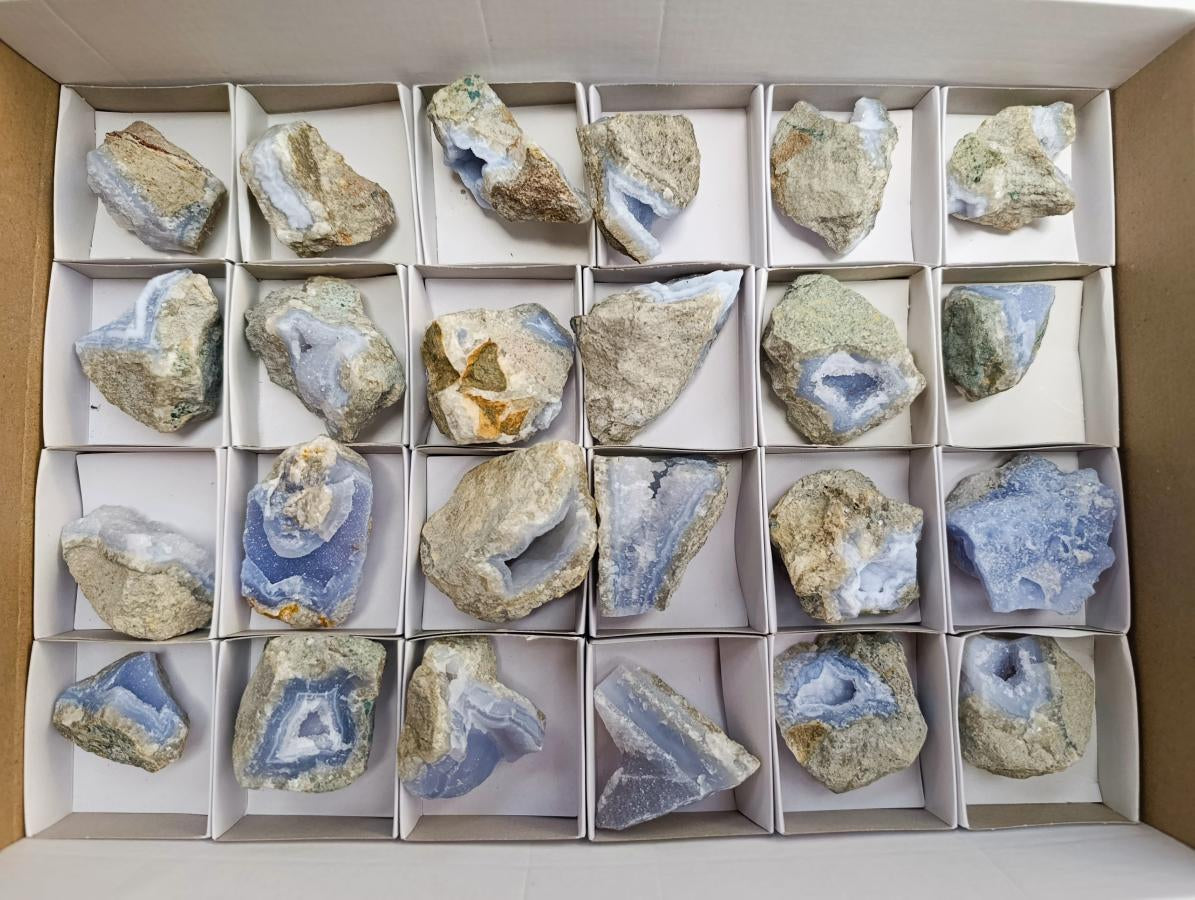 Natural Blue Lace Agate Geode Specimens x 24 From Nsanje, Malawi