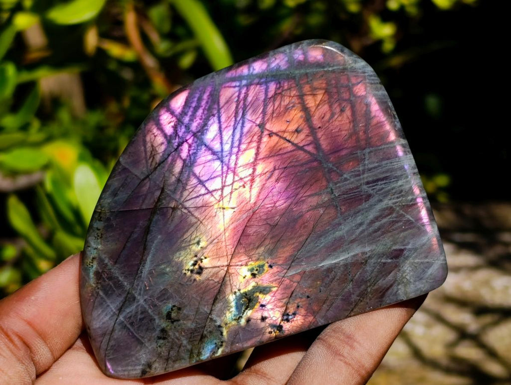 Polished Rare Purple Sunset Flash Labradorite Standing Free Forms x 12 From Madagascar - Toprock Gemstones and Minerals 
