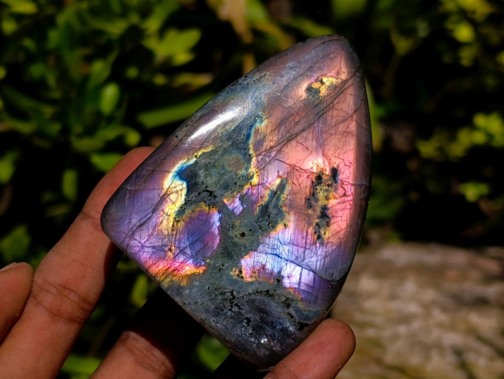 Polished Rare Purple Sunset Flash Labradorite Standing Free Forms x 12 From Madagascar - Toprock Gemstones and Minerals 