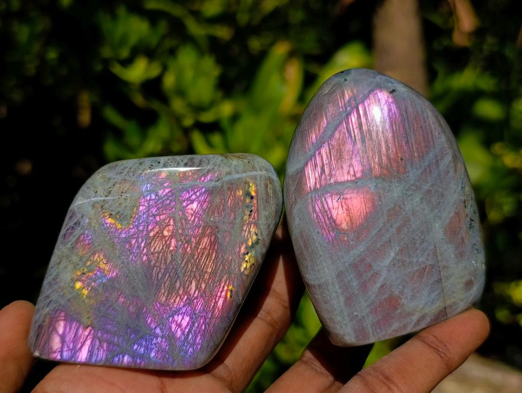 Polished Rare Purple Sunset Flash Labradorite Standing Free Forms x 12 From Madagascar - Toprock Gemstones and Minerals 