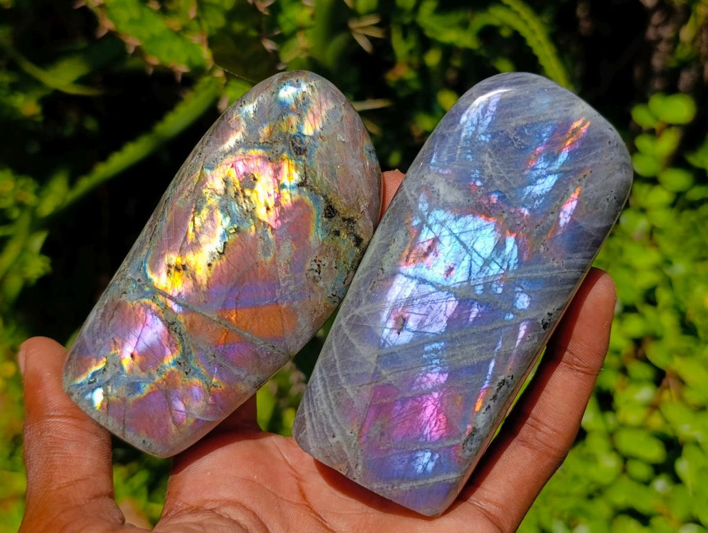 Polished Rare Purple Sunset Flash Labradorite Standing Free Forms x 12 From Madagascar - Toprock Gemstones and Minerals 