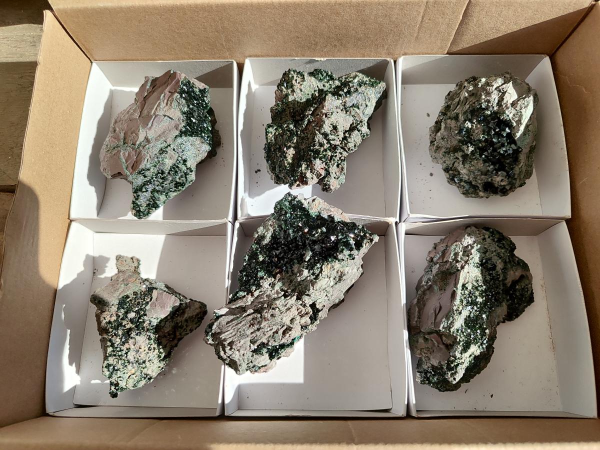 Natural Libethenite Crystals on Dolomite Matrix Specimens x 6 From Shituru, Congo - Toprock Gemstones and Minerals 