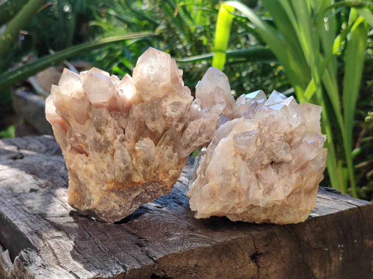 Natural Phantom Cascading Smokey Luena Quartz Clusters x 2 From Luena, Congo