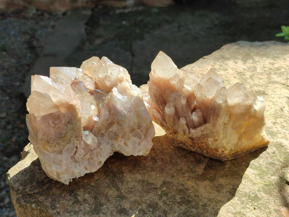 Natural Phantom Cascading Smokey Luena Quartz Clusters x 2 From Luena, Congo