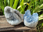 Natural Blue Celestite Geode Cluster Specimens x 2 From Sakoany, Madagascar