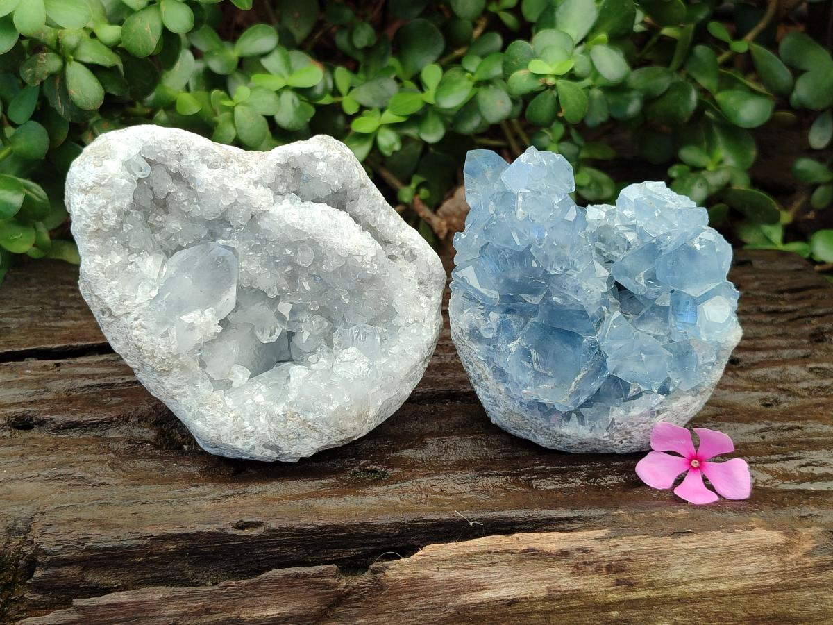 Natural Blue Celestite Geode Cluster Specimens x 2 From Sakoany, Madagascar