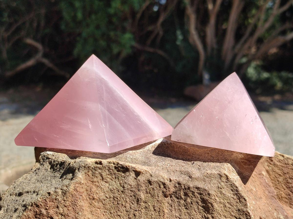 Polished Gemmy Rose Quartz Pyramids x 6 From Madagascar