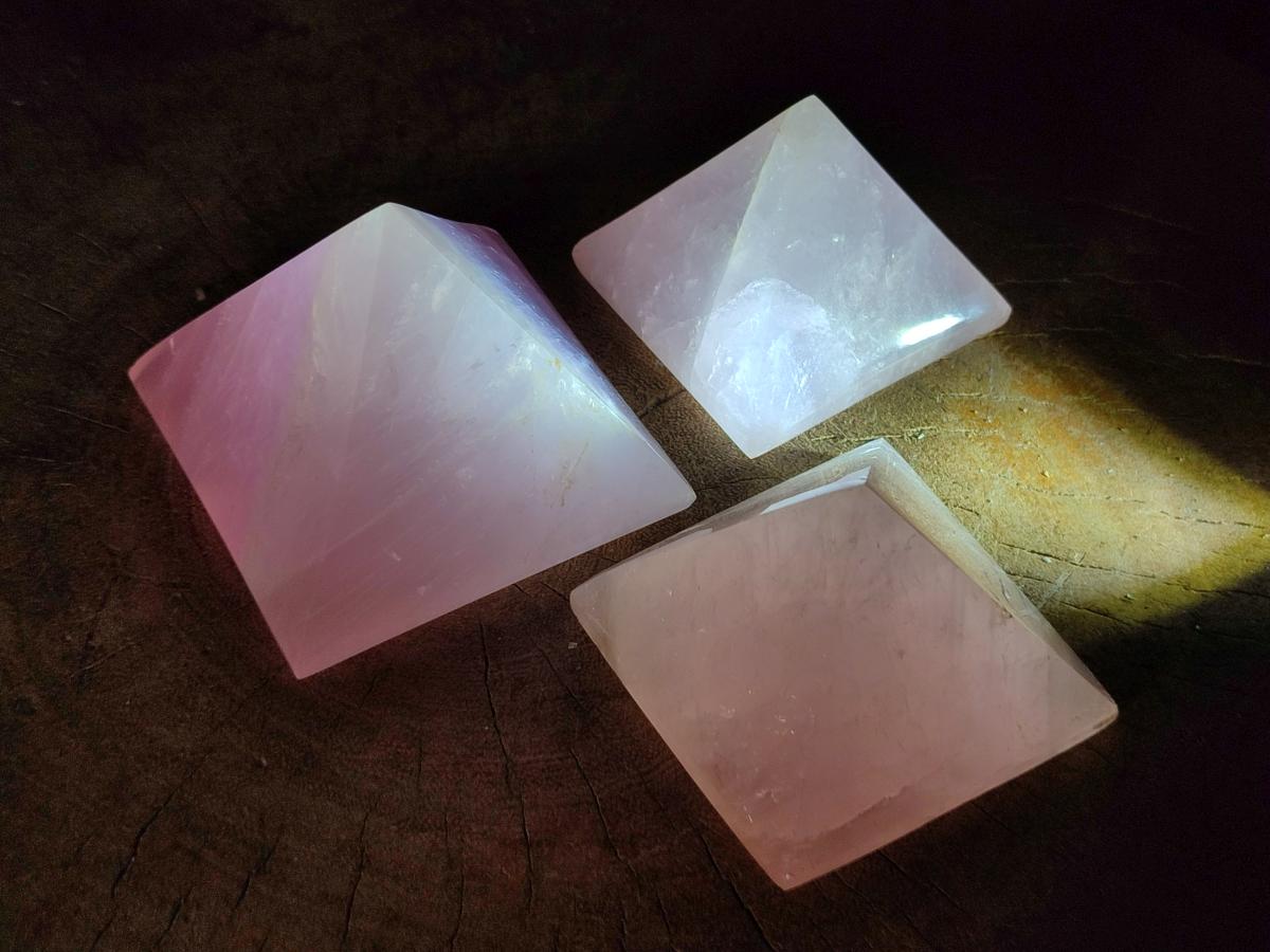 Polished Gemmy Rose Quartz Pyramids x 6 From Madagascar