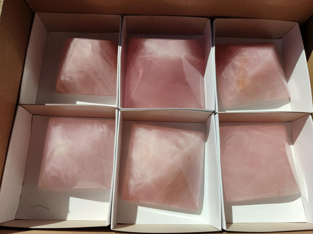 Polished Gemmy Rose Quartz Pyramids x 6 From Madagascar