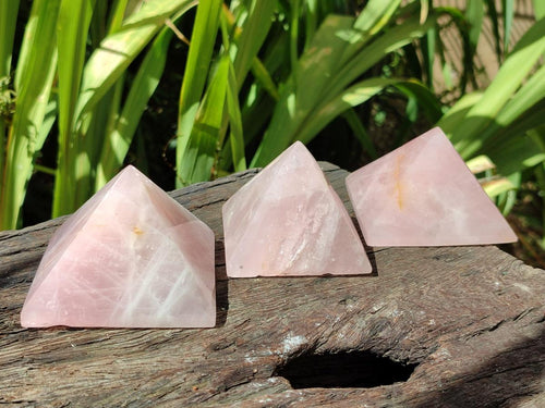 Polished Gemmy Rose Quartz Pyramids x 6 From Madagascar