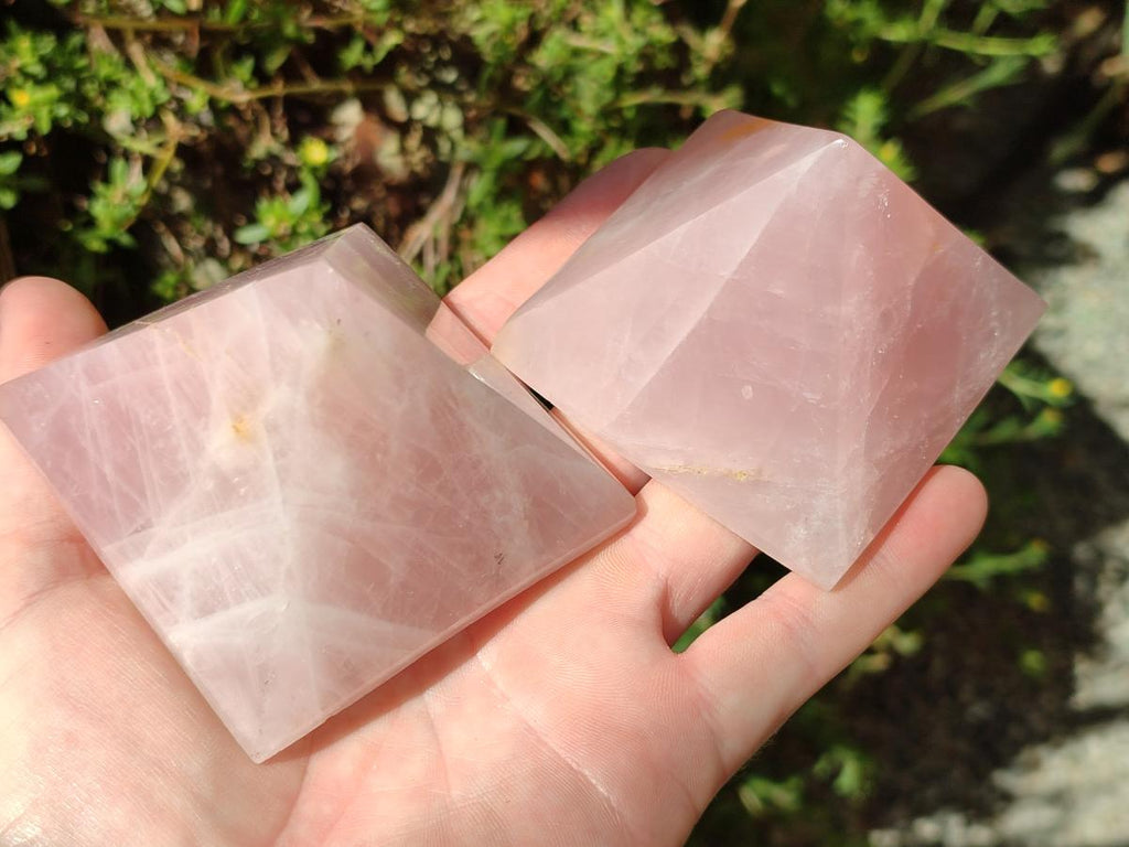 Polished Gemmy Rose Quartz Pyramids x 6 From Madagascar
