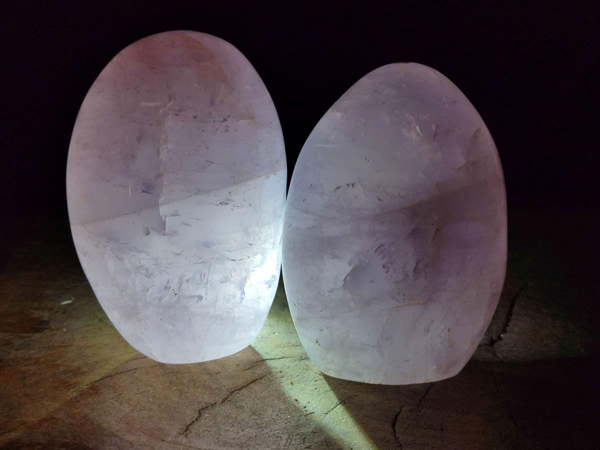 Polished Gemmy Rose Quartz Standing Free Forms x 2 From Madagascar - Toprock Gemstones and Minerals 