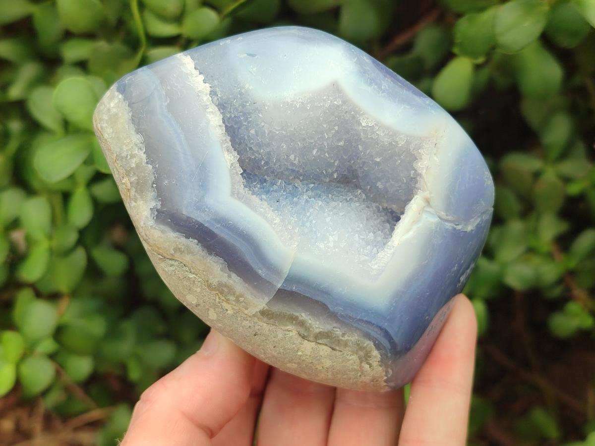 Polished Blue Lace Agate Standing Free Forms x 3 From Nsanje, Malawi - Toprock Gemstones and Minerals 