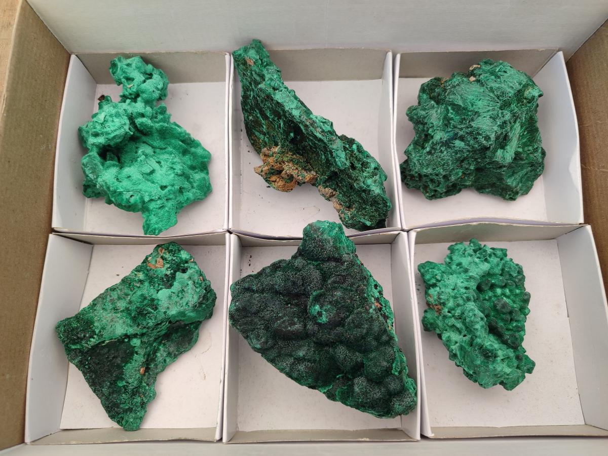 Natural Silky Malachite Specimens x 6 From Kasompe, Congo - Toprock Gemstones and Minerals 