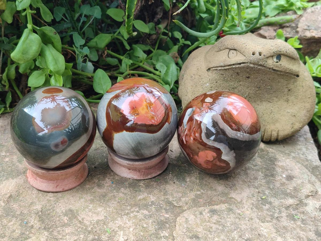 Polished Polychrome Jasper Spheres x 3 From NW Coast, Madagascar - Toprock Gemstones and Minerals 
