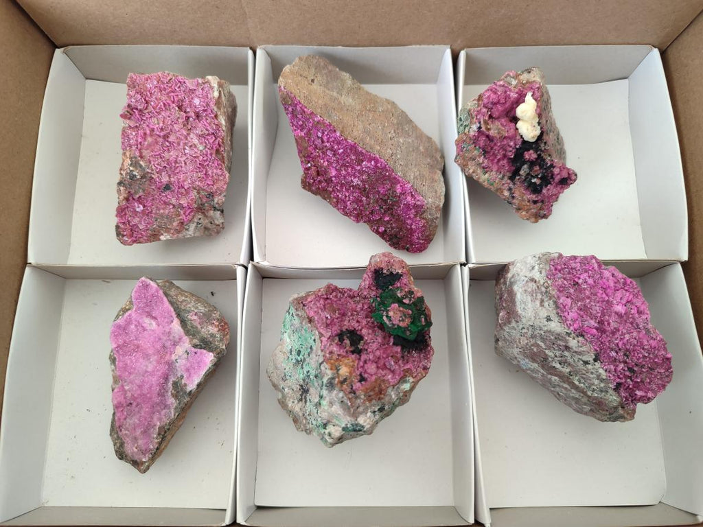 Natural Salrose Cobaltion Dolomite Specimens with Silky Malachite Crystals x 6 From Kakanda, Congo - Toprock Gemstones and Minerals 