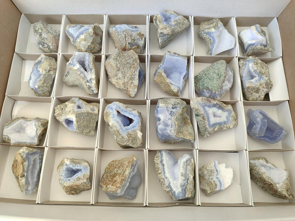 Natural Blue Lace Agate Geode Specimens x 24 From Nsanje, Malawi - Toprock Gemstones and Minerals 