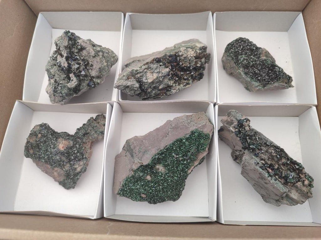 Natural Libethenite Crystals on Dolomite Matrix Specimens x 6 From Shituru, Congo - Toprock Gemstones and Minerals 