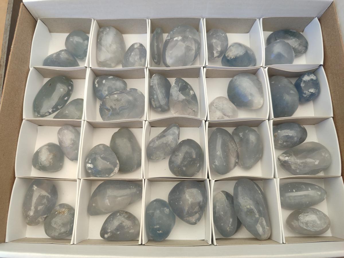 Polished Mini Blue Celestite Free Forms x 12 From Sakoany, Madagascar - Toprock Gemstones and Minerals 