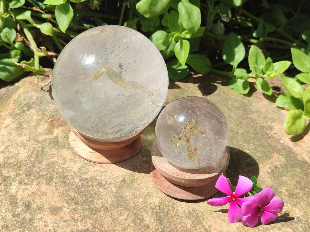 Polished Clear Quartz Crystal Balls x 2 From Madagascar - Toprock Gemstones and Minerals 