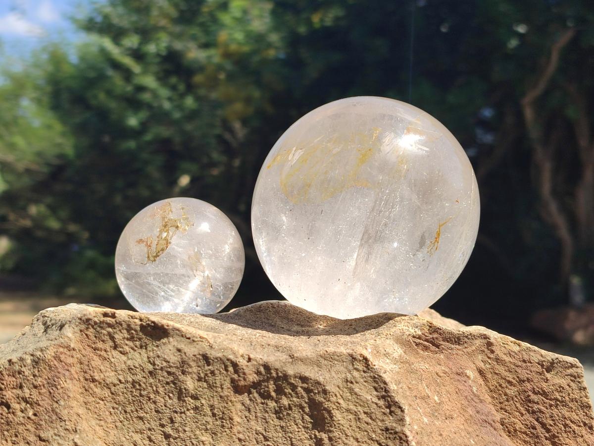 Polished Clear Quartz Crystal Balls x 2 From Madagascar - Toprock Gemstones and Minerals 