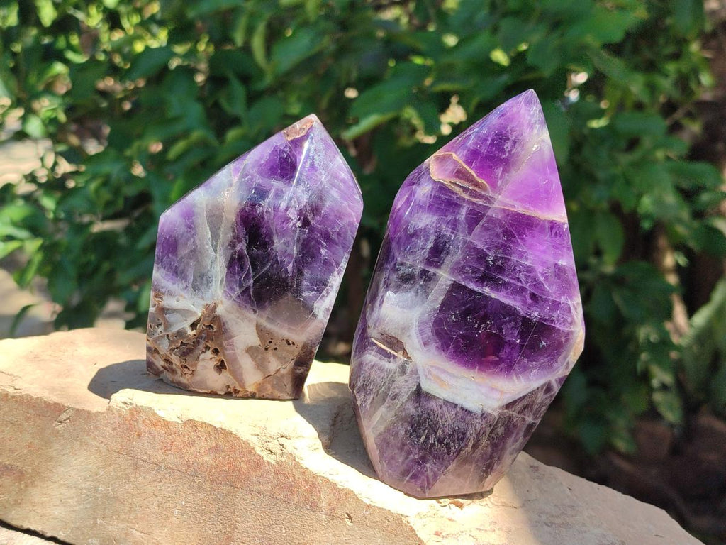 Polished Chevron Amethyst Crystals x 2 From Zambia - Toprock Gemstones and Minerals 