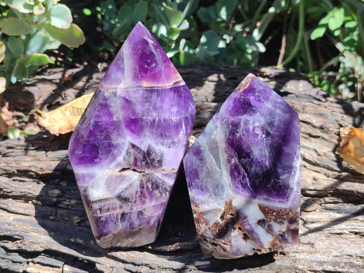Polished Chevron Amethyst Crystals x 2 From Zambia - Toprock Gemstones and Minerals 