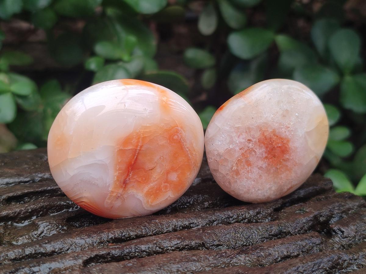 Polished Mix of Carnelian and Clear Quarts Palm Stones x 20 From Madagascar - Toprock Gemstones and Minerals 