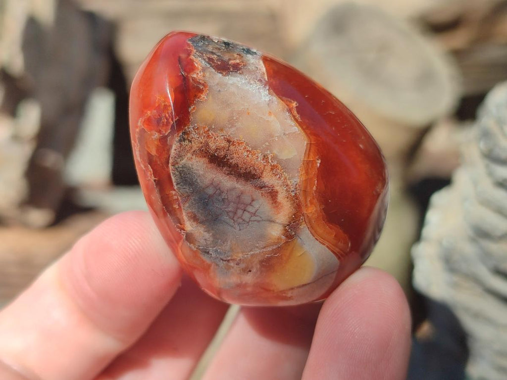 Polished Mix of Carnelian and Clear Quarts Palm Stones x 20 From Madagascar - Toprock Gemstones and Minerals 