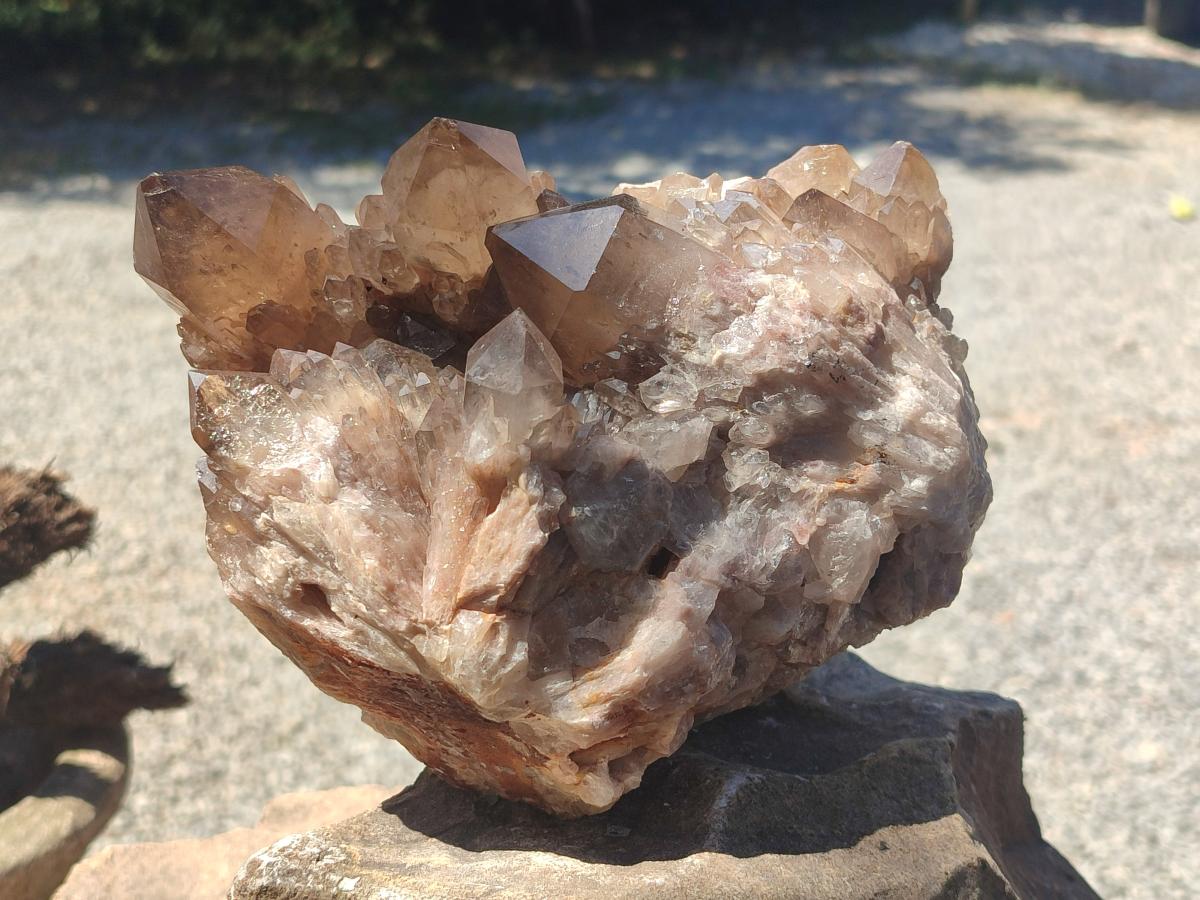 Natural Large Cascading Smokey Citrine Quartz Cluster with Phantoms x 1 From Luena, Congo - Toprock Gemstones and Minerals 