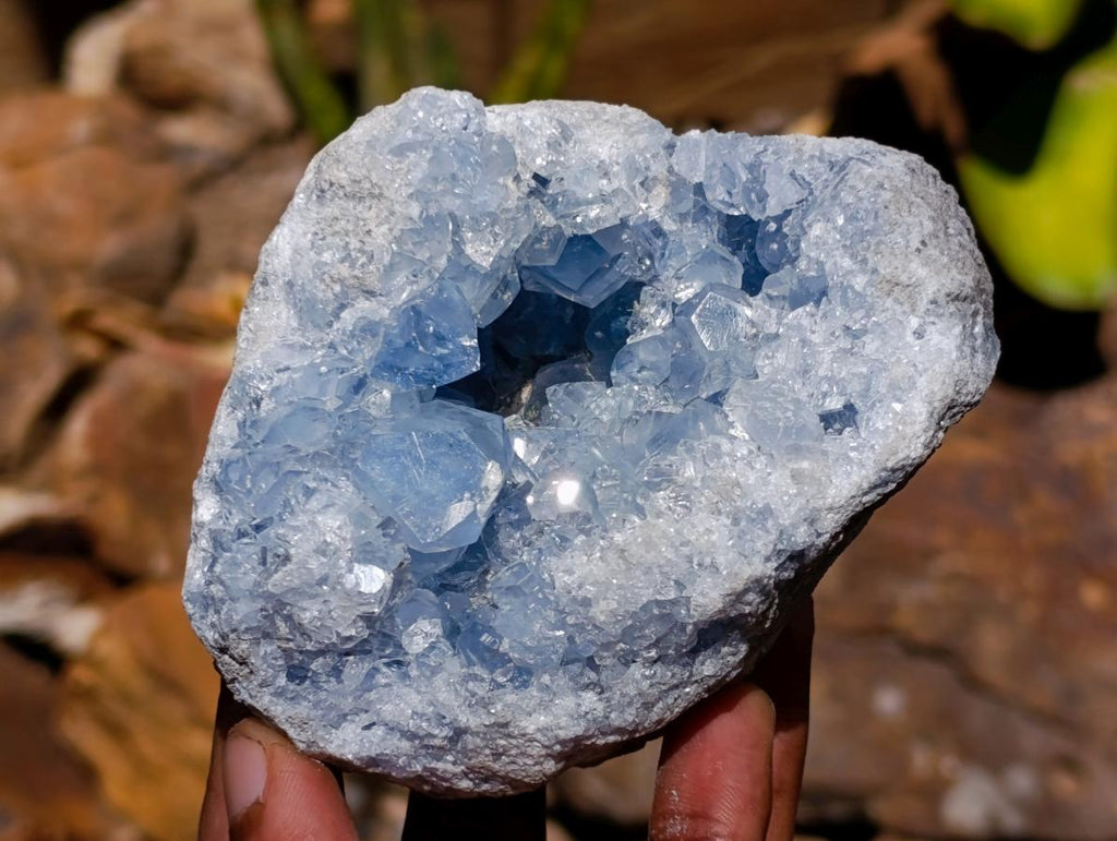 Natural Blue Celestite Geode and Cluster Specimens x 2 From Sakoany, Madagascar - Toprock Gemstones and Minerals 