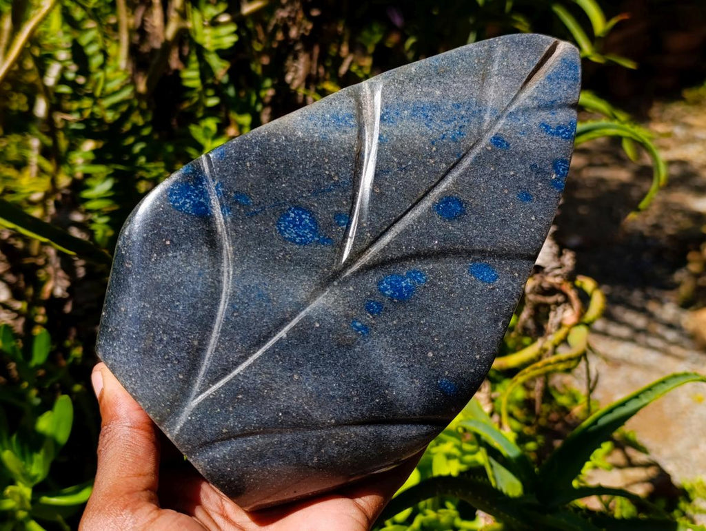 Polished Large Blue Spotted Spinel Leaf Carving x 1 From Madagascar - Toprock Gemstones and Minerals 