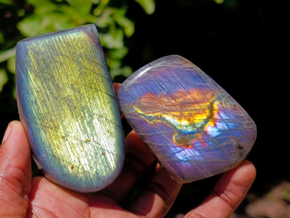 Polished Small Rare Purple Sunset Flash Labradorite Standing Free Forms x 24 From Madagascar - Toprock Gemstones and Minerals 