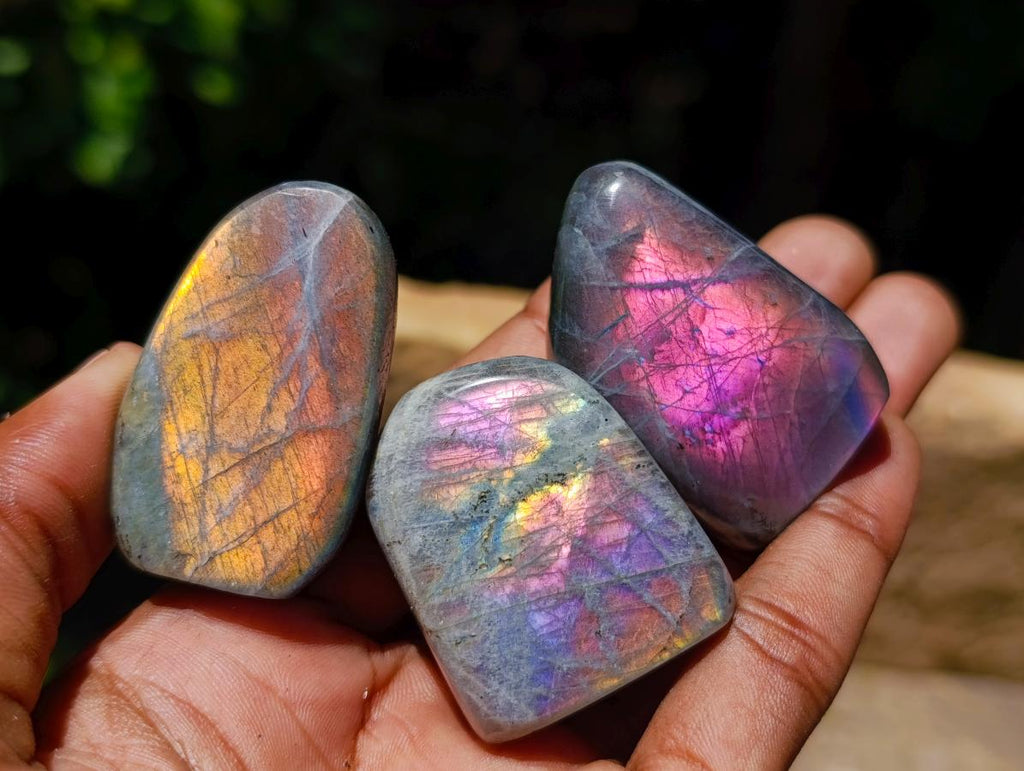 Polished Small Rare Purple Sunset Flash Labradorite Standing Free Forms x 24 From Madagascar - Toprock Gemstones and Minerals 
