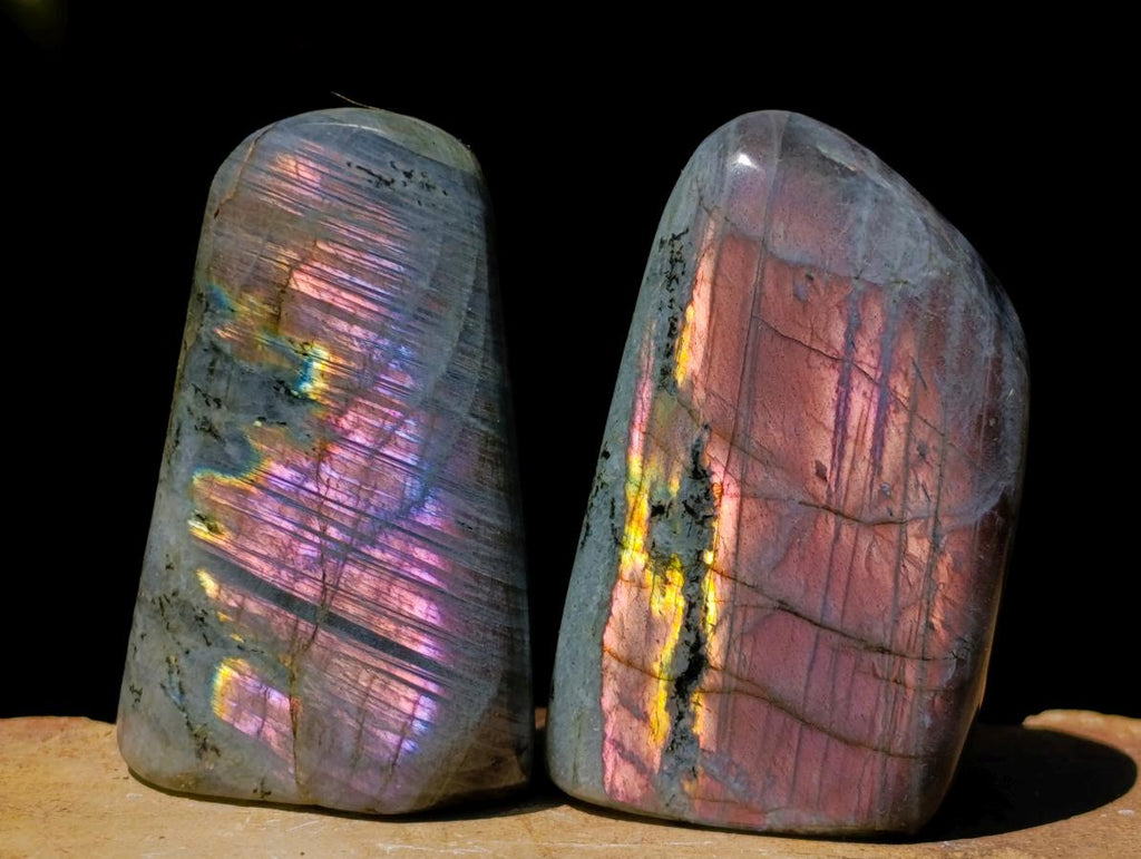Polished Small Rare Purple Sunset Flash Labradorite Standing Free Forms x 24 From Madagascar - Toprock Gemstones and Minerals 