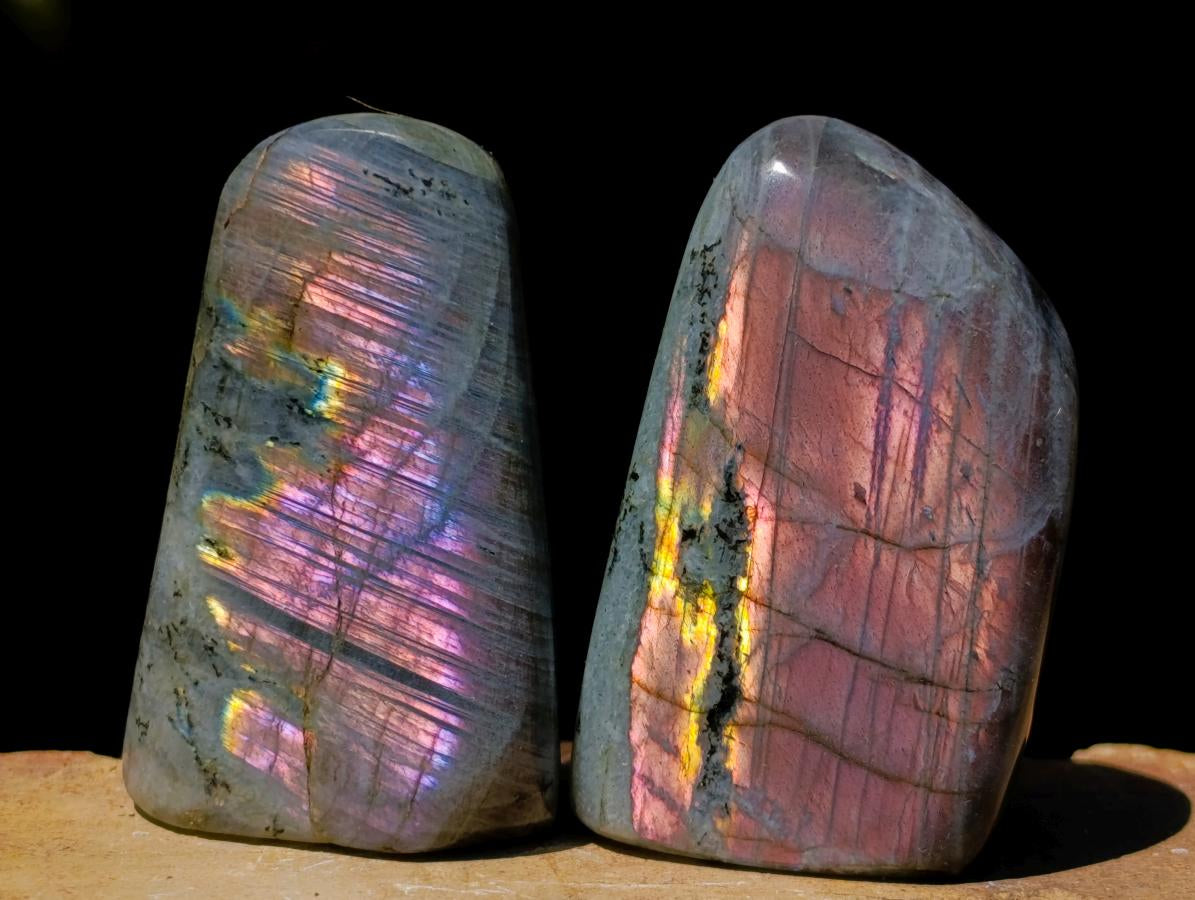 Polished Small Rare Purple Sunset Flash Labradorite Standing Free Forms x 24 From Madagascar - Toprock Gemstones and Minerals 