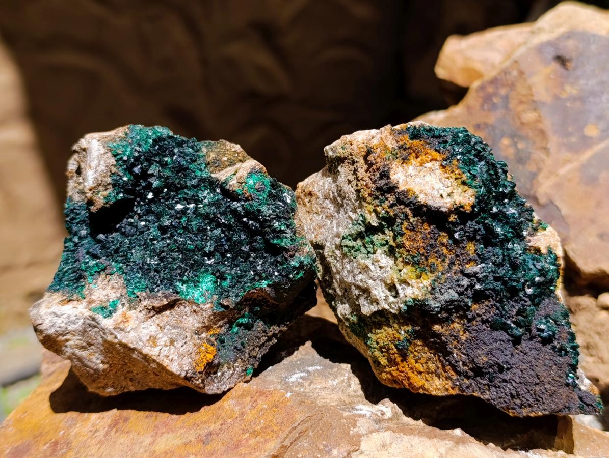 Natural Crystalline Malachite Specimens x 2 From Tenke Fungurume, Congo - Toprock Gemstones and Minerals 