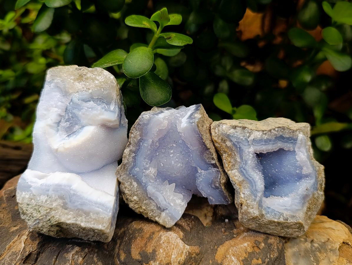 Natural Blue Lace Agate Geode And Cluster Specimens x 12 From Nsanje, Malawi - Toprock Gemstones and Minerals 
