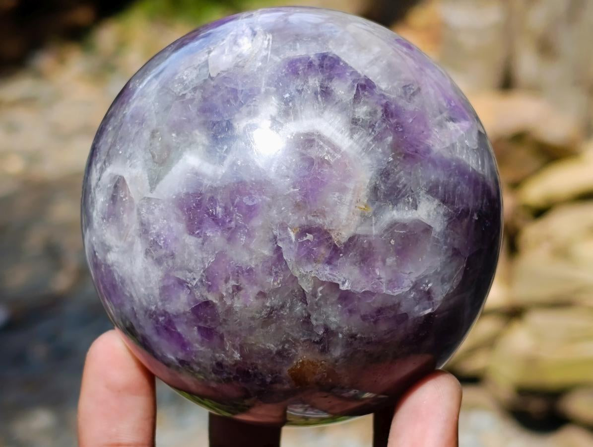 Polished Large Chevron Amethyst Spheres x 2 From Madagascar - Toprock Gemstones and Minerals 