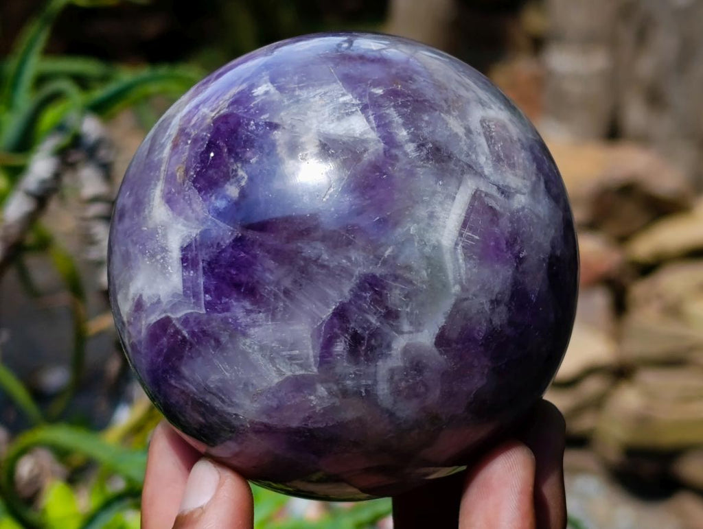 Polished Large Chevron Amethyst Spheres x 2 From Madagascar - Toprock Gemstones and Minerals 