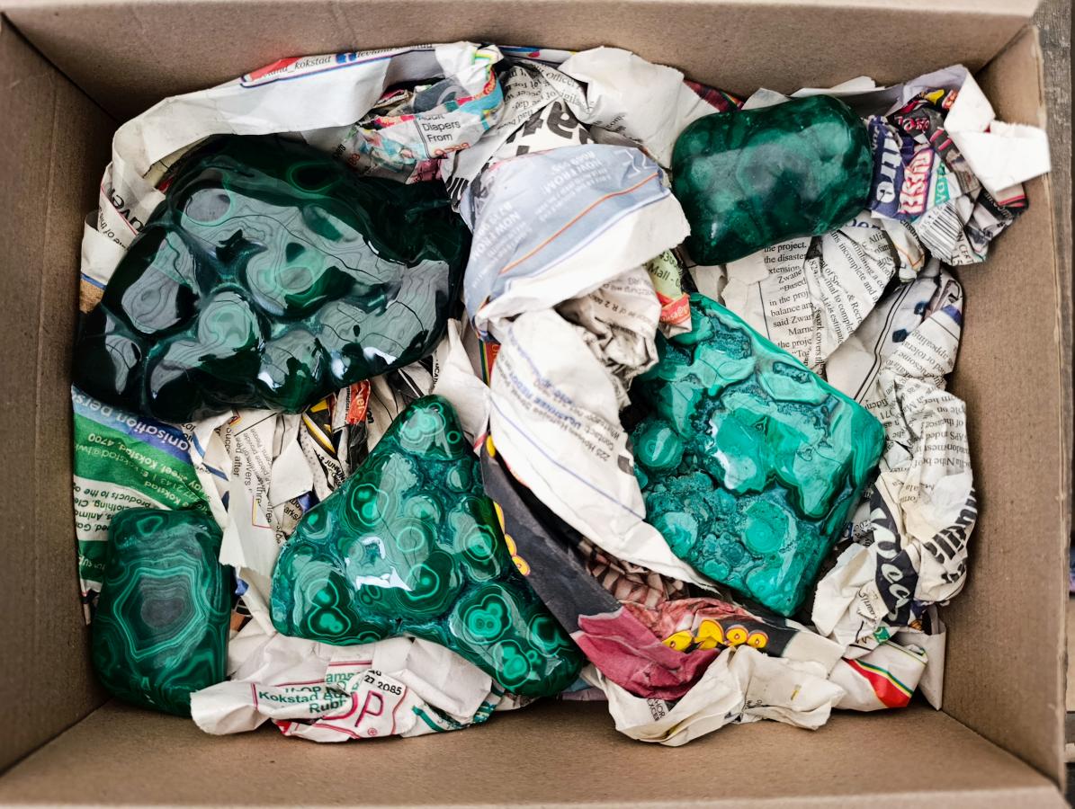 Polished Flower Banded Malachite Free Forms x 5 From Congo - Toprock Gemstones and Minerals 