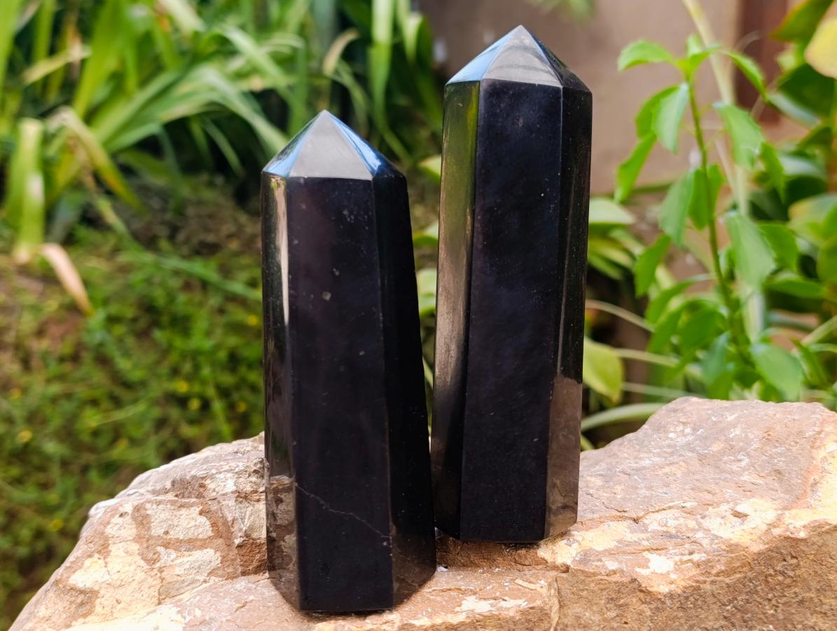 Polished Black Basalt Crystals x 6 From Madagascar - Toprock Gemstones and Minerals 