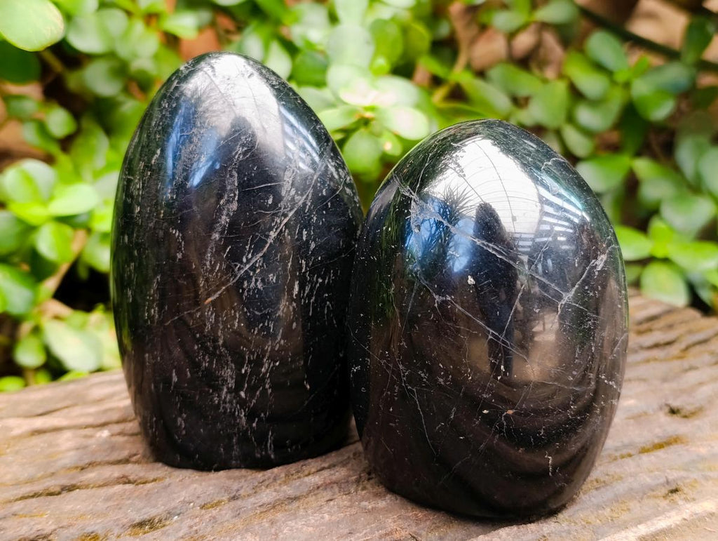 Polished Black Tourmaline Standing Free Forms x 2 From Madagascar - Toprock Gemstones and Minerals 