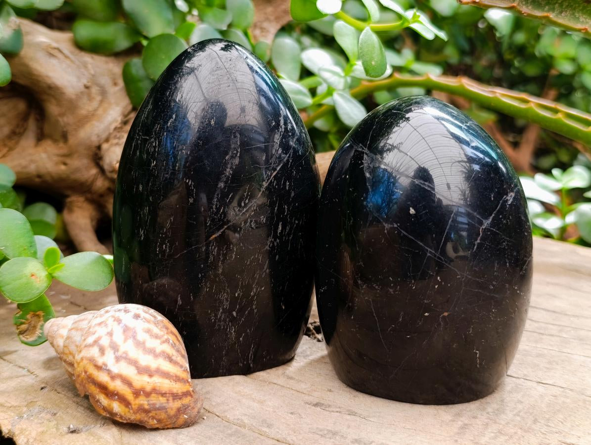 Polished Black Tourmaline Standing Free Forms x 2 From Madagascar - Toprock Gemstones and Minerals 