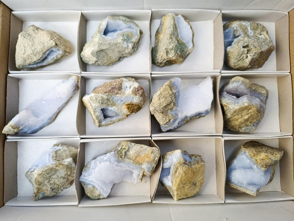 Natural Blue Lace Agate Specimens x 12 From Nsanje, Malawi
