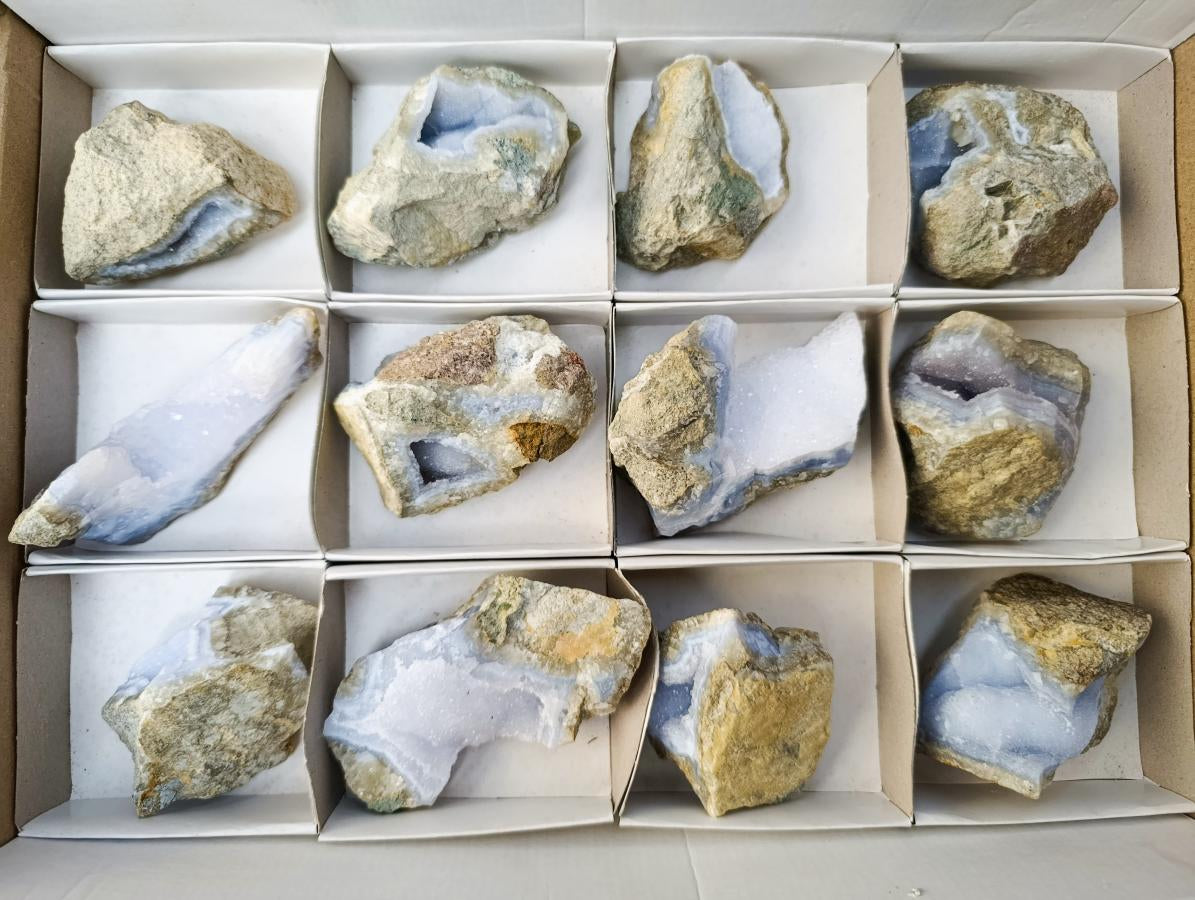 Natural Blue Lace Agate Specimens x 12 From Nsanje, Malawi