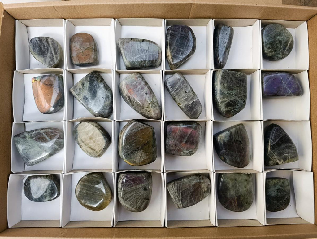 Polished Rare Purple Sunset Flash Labradorite Standing Free Forms x 24 From Madagascar